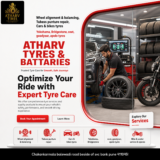 ATHARV TYRES & BATTARIES offers expert wheel alignment, puncture repair, and a wide selection of… post image