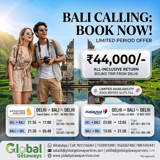 Delhi to Bali flight deals on Singapore Airlines and Malaysia Airlines all inclusive return round trip starting at INR 44000