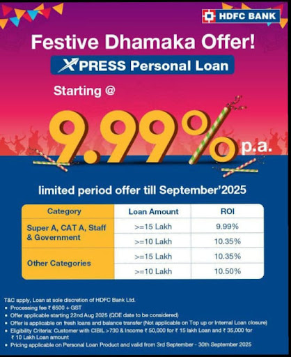 PERSONAL LOAN OFFER By HDFC BANK