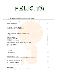 Menu Felicità Pizzeria Libourne Page 2