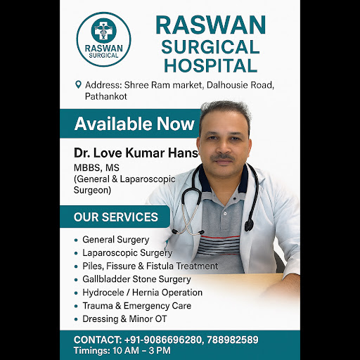 Dr. Love Kumar Hans, MBBS, MS (General & Laparoscopic Surgeon), is now available at Raswan Surgic… post image