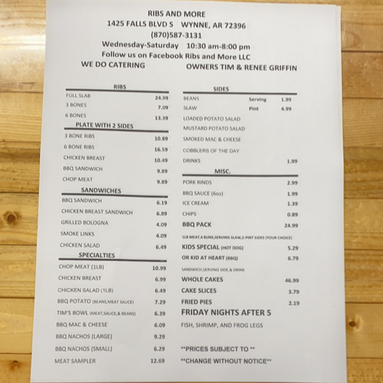 Ribs and More, LLC Restaurant in Wynne