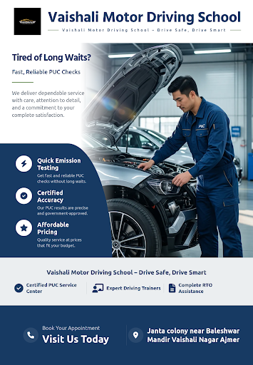 Vaishali Motor Driving School offers reliable PUC Service Center facilities ensuring your vehicle… post image
