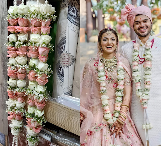 White & peach rose varmala