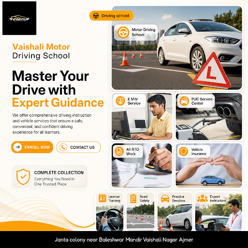 Vaishali Motor Driving School offers comprehensive driving courses, E Mitr services, PUC testing,… post image