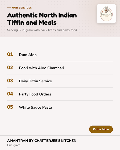 AMANTRAN BY CHATTERJEE'S KITCHEN is a trusted tiffin center in Gurugram offering delicious Dum Al… post image