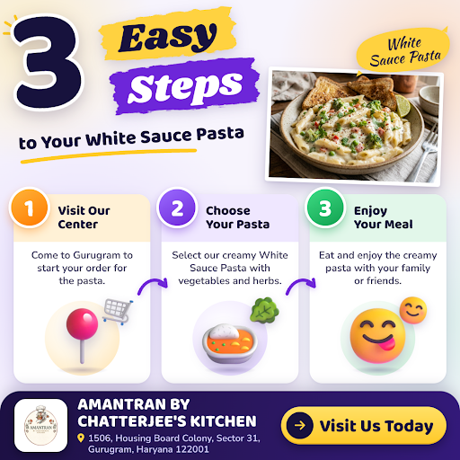 Visit AMANTRAN BY CHATTERJEE'S KITCHEN in Gurugram for creamy White Sauce Pasta made with fresh v… post image
