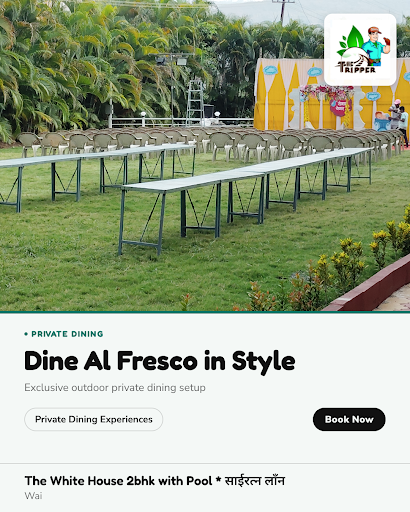 Experience private outdoor dining at The White House Wai, a beautiful 2BHK villa with pool in Wai… post image