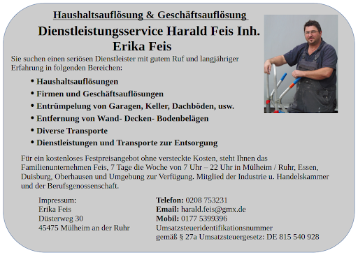 Haushaltsauflösung Geschäftsauflösung Entrümpelung Harald Feis Inh. Erika Feis