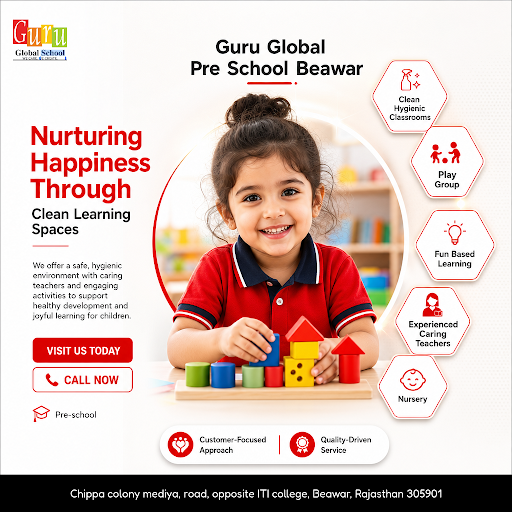 Guru Global Pre School Beawar offers clean hygienic classrooms, play group, nursery, and fun-base… post image