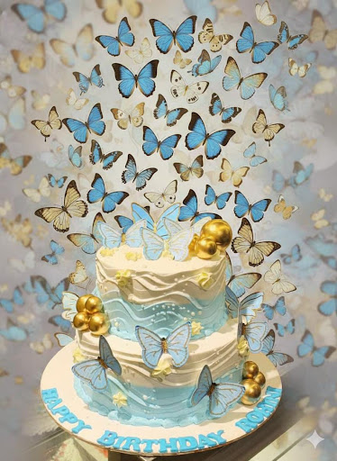 A Dreamy Blue & Gold Butterfly Birthday Cake! 🦋🎂✨ post image