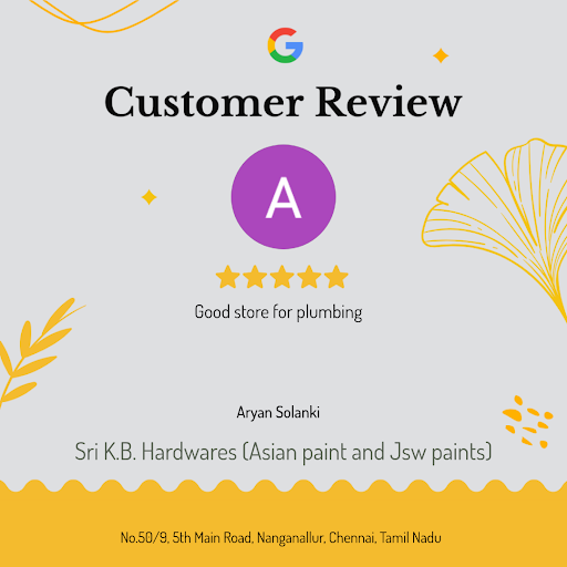 Aryan gives a 5-star thumbs up to Sri K.B. Hardwares (Asian paint and Jsw paints) in Chennai! He…