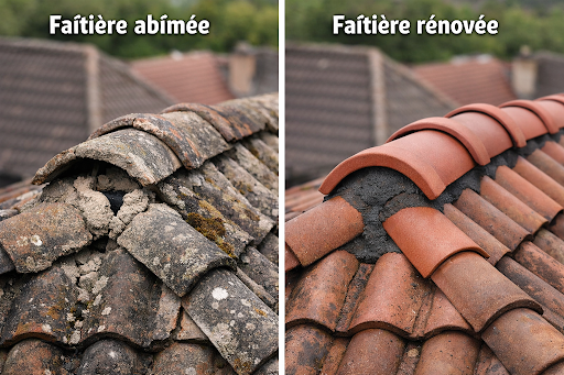 Réparation de faîtière abîmée à Mondeville – Avant / Après… (11/03/2026)