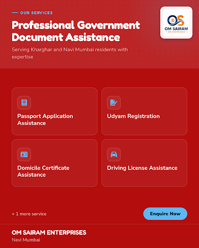 OM SAIRAM ENTERPRISES is a voluntary association in Navi Mumbai providing assistance with passpor…