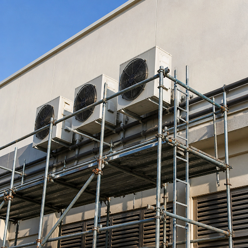 Safe HVAC installation and maintenance often depends on the right scaffolding setup. At Al hesan… post image
