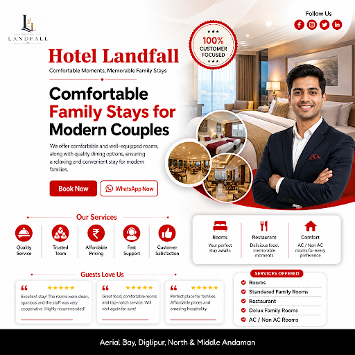 Hotel Landfall offers comfortable standard family rooms in Andaman, providing a perfect stay with…