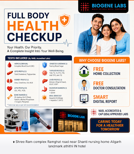 BIOGENE LAB ALIGARH offers comprehensive blood tests including full body health checkups, CBC, de… post image