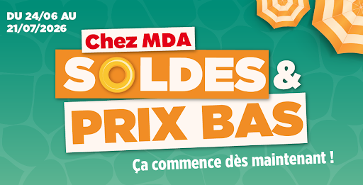 Les Soldes commencent chez MDA ! C’est le moment idéal pour renouveler votre équipement et profiter de prix bas sur une large sélection d’électroménager, téléviseurs, literie et cuisines.

Découvrez des offres exclusives sur les plus grandes marques de lave-linge, réfrigérateurs, lave-vaisselle, fours, plaques de cuisson et TV. Que vous recherchiez un appareil performant, économique ou connecté, nos équipes vous accompagnent pour trouver la solution adaptée à vos besoins et à votre budget.

Profitez de remises exceptionnelles, de bonnes affaires et d’un large choix de produits disponibles dans votre magasin d’électroménager MDA. Les stocks étant limités, ne manquez pas cette période incontournable pour réaliser de vraies économies.

Rendez-vous dans votre magasin MDA et sur : www.mda-electromenager.com