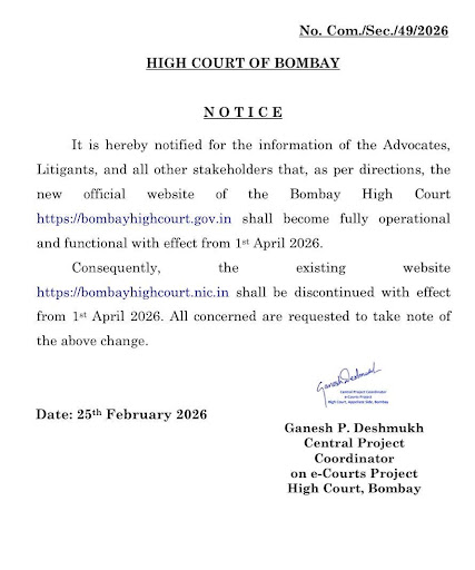Bombay High Court new website will be https://bombayhighcourt.gov.in w.e.f 1st April, 2026. Litig… post image