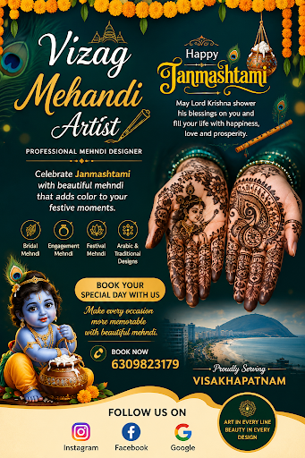 🦚✨ Happy Janmashtami from Vizag Mehandi Artist! ✨🦚 post image