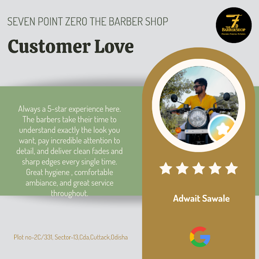 Adwait Sawale raves about his exceptional experience at Seven Point Zero The Barber Shop in Cutta…