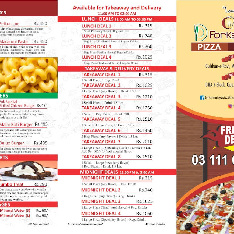 Forks n Knives Pizza Kitchen Fast Food Restaurant in Lahore