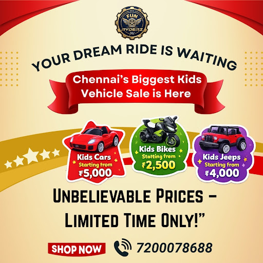 Looking for the best kids vehicle shop in Chennai? Fun Ryderz offers a wide range of premium kids…