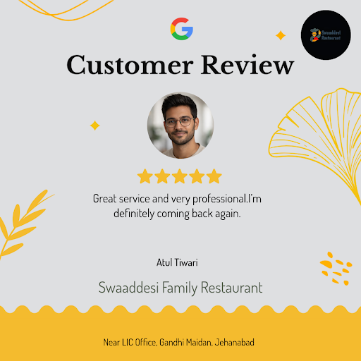 Atul Tiwari raves about his exceptional dining experience at Swaaddesi Family Restaurant in Jehan…
