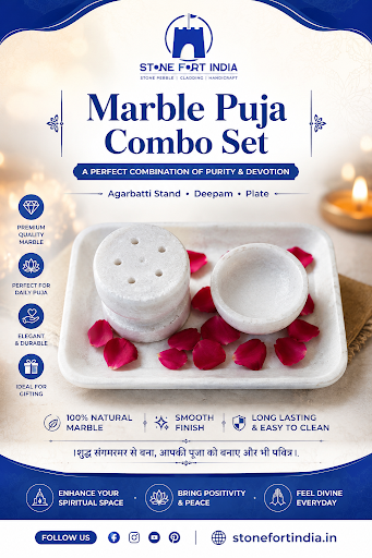 Bring your puja room more elegant with marble Puja combo one agarbatti stand one deepam and plate… post image