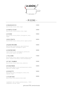 Menu Restaurant La Bohème Page 1