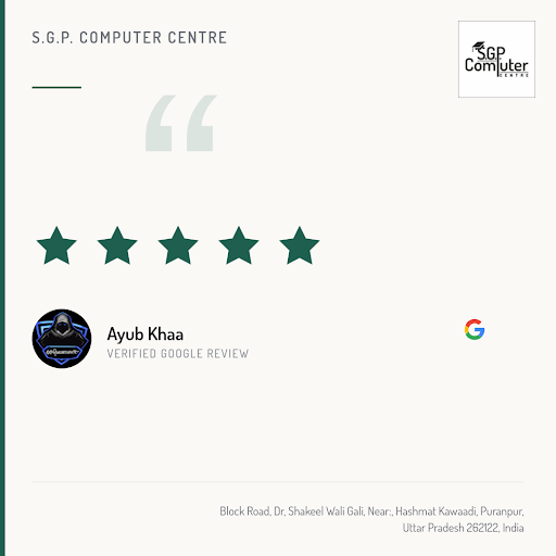 Ayub Khaa raves about his exceptional experience at S.G.P. Computer Centre in Puranpur! He praise… post image