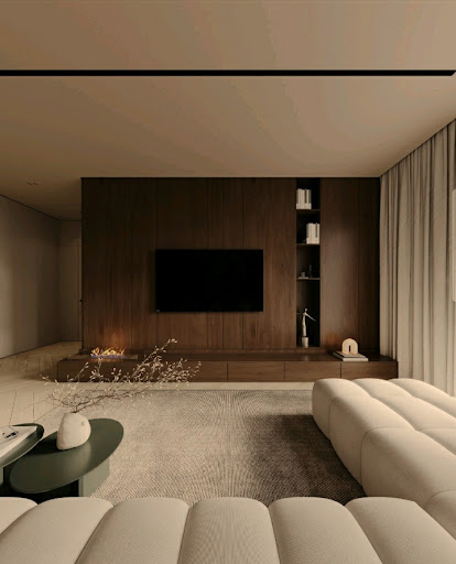 A logical view of your living room with mini home theatre setup.