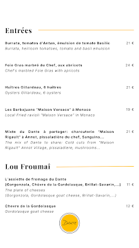 Menu Restaurant Dante Page 1