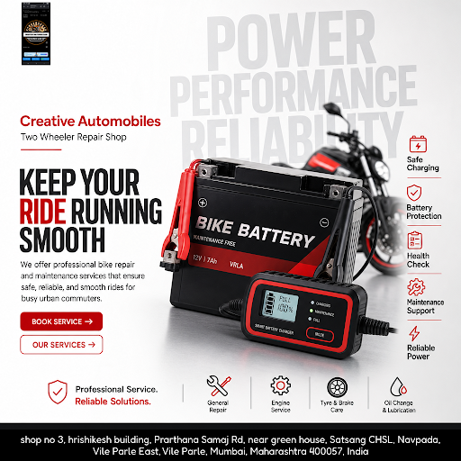 Creative Automobiles offers expert battery charging, wheel alignment, balancing, and scooter repa…