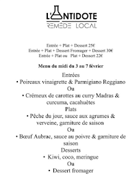 Menu L'Antidote Remède Local Page 1