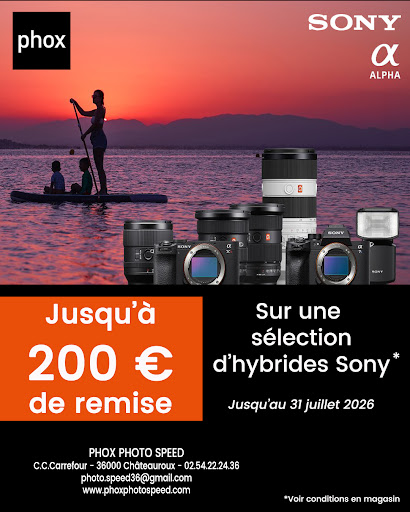Jusqu'au 31 juillet 2026, dans votre magasin Phox Photo Speed, jusqu'à 200€ de remise immédiate sur une sélection d'appareils photo 📸 hybride Sony.
Une opportunité à ne pas rater !!!
A très vite😉
#phox #sony #hybride #remise #appareilphoto #chateauroux #photographe