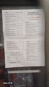 Menu Pizzeria Le Gepetto Page 1