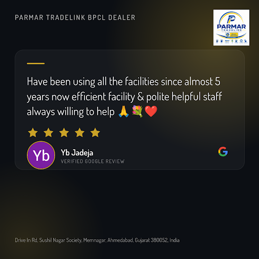 Yb Jadeja, a satisfied customer, raves about the exceptional service at Parmar Tradelink BPCL DEA… post image