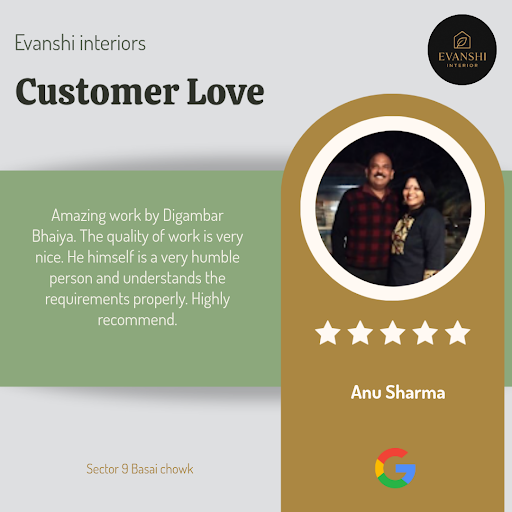Anu Sharma from Gurugram raves about her exceptional experience at Evanshi Interiors! She loved t… post image