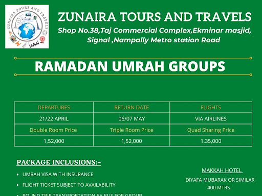 Greetings From Zunaira Tours and Travels , we have umrah group on 21st April (last Ashra of Ramaz… post image
