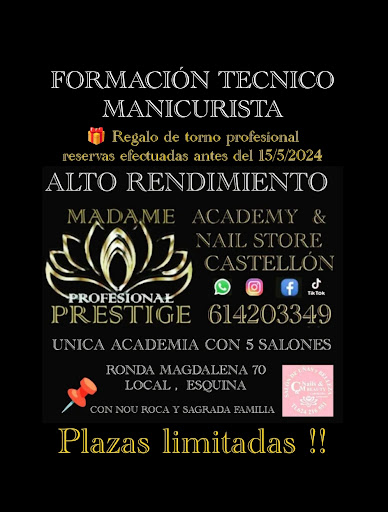 Centro de formación uñas y belleza Madame Prestige Profesional, ACADEMY NAILS & SHOP, técnico de uñas ,manicura, pedicura ...