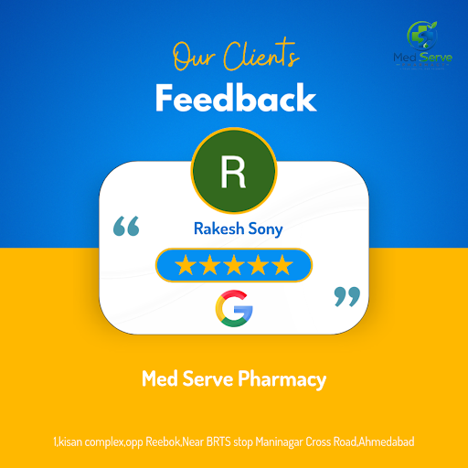 Rakesh Sony, a satisfied customer from Ahmedabad, gives a 5-star rating to Med Serve Pharmacy. He… post image