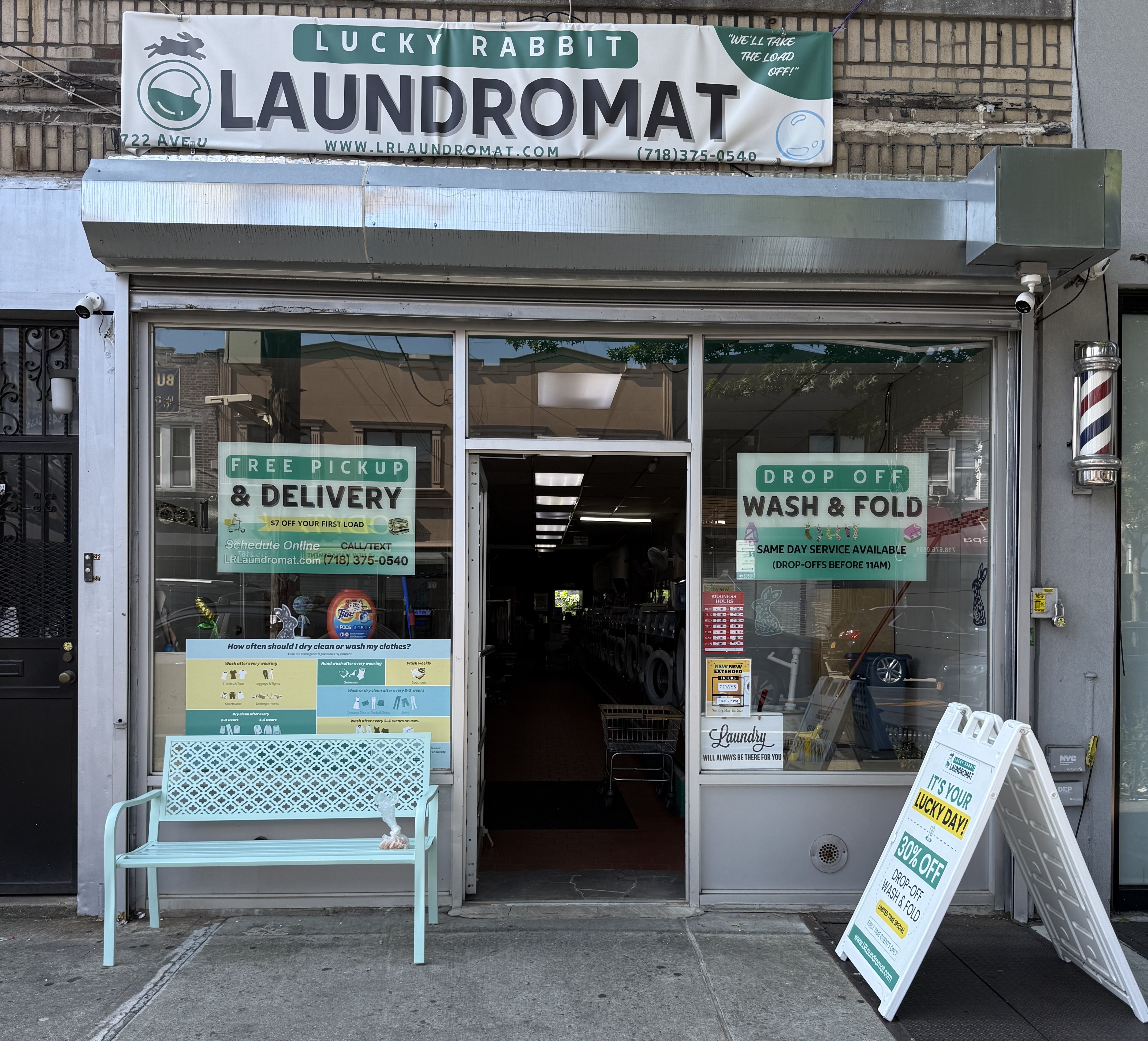 Clean laundry equipment at Lucky Rabbit Laundromat in Brooklyn, NY