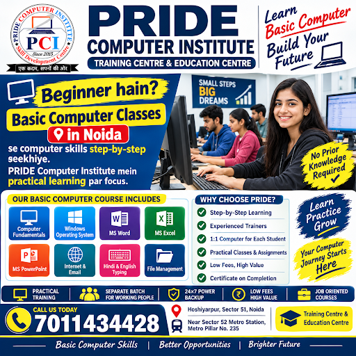 🖥️ Beginner hain? Basic Computer Classes in Noida se computer skills step-by-step seekhiye. PRIDE… post image