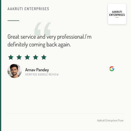 Arnav Pandey from Pune gives Aakruti Enterprises a 5-star rating! He loved the exceptional servic… post image