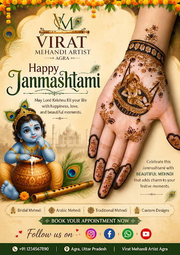 🦚✨ Happy Janmashtami from Virat Mehandi Artist Agra! ✨🦚 post image