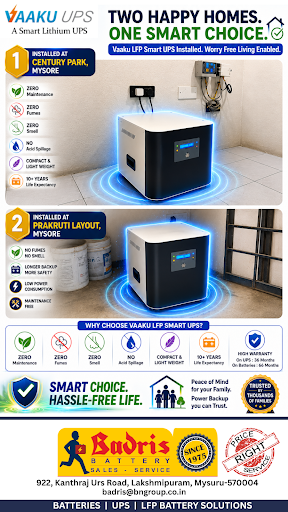 Back to back installation of Vaaku LFP in built battery Smart ups at two locations in Mysore. Cus… post image
