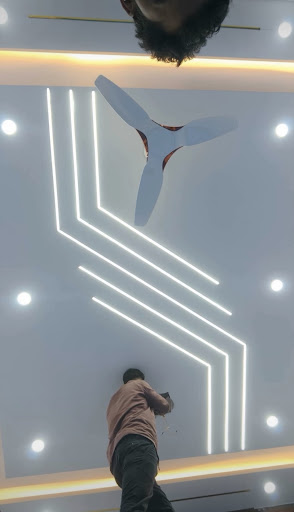 Living Area Double Fan Gypsum False Ceiling | Profile Light | Colour Lighting post image