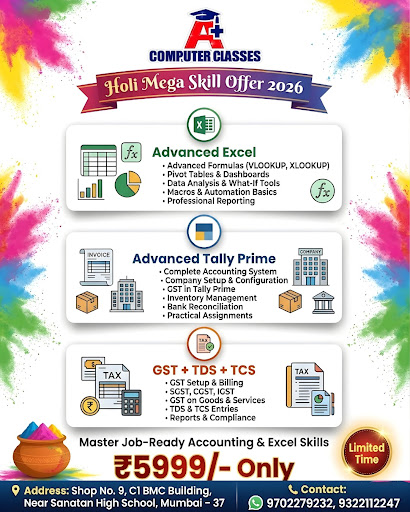 Upgrade your career with A+ Computer Classes this Holi Mega Skill Offer 2026 🎨💻. Join our profe… post image