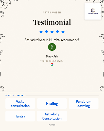 Binoy Ash recently visited Astro Umesh in Mumbai and rated their services a perfect 5 stars. He w… post image